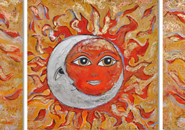 Tela trittico sole e luna